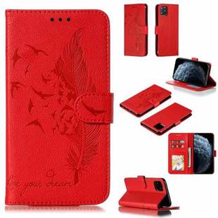 For iPhone 11 Pro Feather Pattern Litchi Texture Horizontal Flip Leather Case with Wallet & Holder & Card Slots (Red)