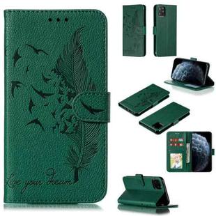 For iPhone 11 Pro Feather Pattern Litchi Texture Horizontal Flip Leather Case with Wallet & Holder & Card Slots (Green)