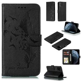 For iPhone 11 Pro Feather Pattern Litchi Texture Horizontal Flip Leather Case with Wallet & Holder & Card Slots (Black)