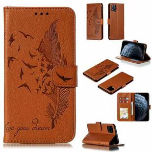 For iPhone 11 Pro Feather Pattern Litchi Texture Horizontal Flip Leather Case with Wallet & Holder & Card Slots (Brown)