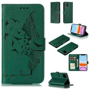 For iPhone 11 Feather Pattern Litchi Texture Horizontal Flip Leather Case with Wallet & Holder & Card Slots (Green)