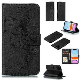 For iPhone 11 Feather Pattern Litchi Texture Horizontal Flip Leather Case with Wallet & Holder & Card Slots (Black)