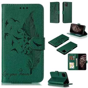 For iPhone 11 Pro Max Feather Pattern Litchi Texture Horizontal Flip Leather Case with Wallet & Holder & Card Slots (Green)