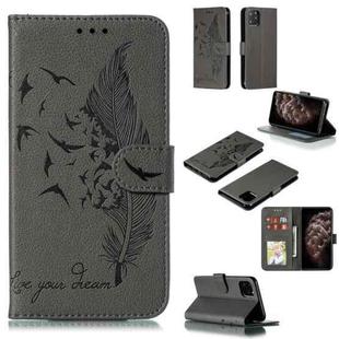 For iPhone 11 Pro Max Feather Pattern Litchi Texture Horizontal Flip Leather Case with Wallet & Holder & Card Slots (Gray)