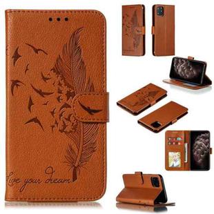 For iPhone 11 Pro Max Feather Pattern Litchi Texture Horizontal Flip Leather Case with Wallet & Holder & Card Slots (Brown)