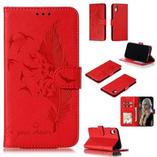 For iPhone XR Feather Pattern Litchi Texture Horizontal Flip Leather Case with Wallet & Holder & Card Slots(Red)