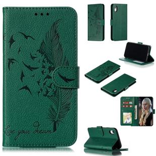 For iPhone XR Feather Pattern Litchi Texture Horizontal Flip Leather Case with Wallet & Holder & Card Slots(Green)