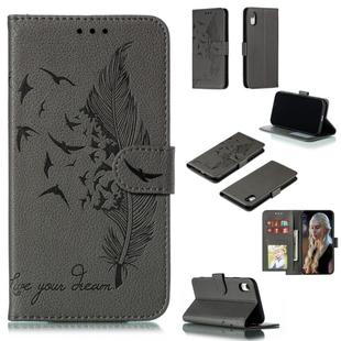 For iPhone XR Feather Pattern Litchi Texture Horizontal Flip Leather Case with Wallet & Holder & Card Slots(Gray)