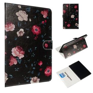 For Amazon Kindle HD10 2017 Colored Drawing Pattern Horizontal Flip PU Leather Case with Holder & Card Slots(Black Backgroud Flower)