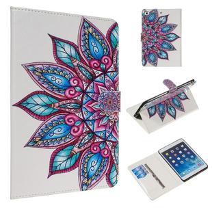 For iPad mini 5 / 4 / 3 / 2 / 1 Colored Drawing Pattern Horizontal Flip PU Leather Case with Holder & Card Slots(Half Flower)