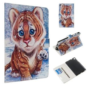 For Galaxy Tab A 8.0 & S Pen (2019) / P205 Colored Drawing Pattern Horizontal Flip PU Leather Case with Holder & Card Slots(Tiger)