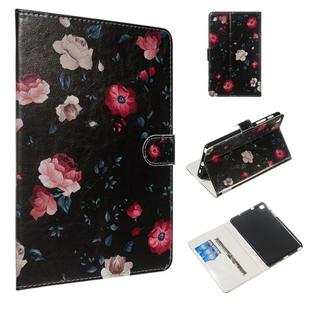 For Galaxy Tab A 8.0 & S Pen (2019) / P205 Colored Drawing Pattern Horizontal Flip PU Leather Case with Holder & Card Slots(Black Backgroud Flower)