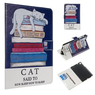 For Galaxy Tab A 8.0 & S Pen (2019) / P205 Colored Drawing Pattern Horizontal Flip PU Leather Case with Holder & Card Slots(Book and  Cat)