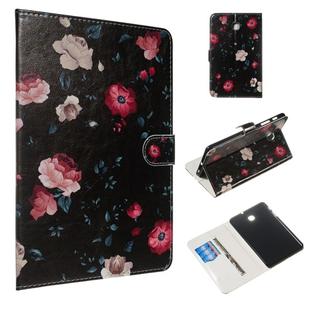 For Galaxy Tab A 8.0 (2018) / T387 Colored Drawing Pattern Horizontal Flip PU Leather Case with Holder & Card Slots(Black Backgroud Flower)