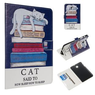 For Galaxy Tab A 8.0 (2018) / T387 Colored Drawing Pattern Horizontal Flip PU Leather Case with Holder & Card Slots(Book and  Cat)