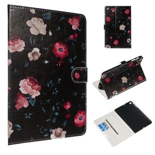 For Galaxy Tab A 10.1 (2019) / T510 Colored Drawing Pattern Horizontal Flip PU Leather Case with Holder & Card Slots(Black Backgroud Flower)