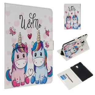 For Galaxy Tab A 10.5 / T590 Colored Drawing Pattern Horizontal Flip PU Leather Case with Holder & Card Slots(Couple Unicorn)