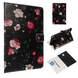 For Galaxy Tab A 10.5 / T590 Colored Drawing Pattern Horizontal Flip PU Leather Case with Holder & Card Slots(Black Backgroud Flower)
