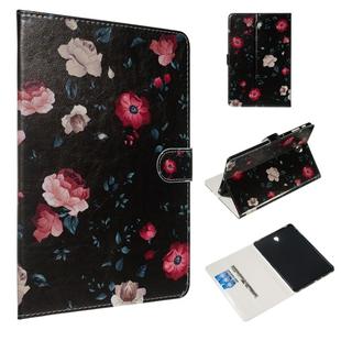 For Galaxy Tab S4 10.5 T830 / T835 Colored Drawing Pattern Horizontal Flip PU Leather Case with Holder & Card Slots(Black Backgroud Flower)