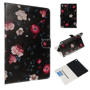 For Galaxy Tab S5e 10.5 T720 / T725 Colored Drawing Pattern Horizontal Flip PU Leather Case with Holder & Card Slots(Black Backgroud Flower)