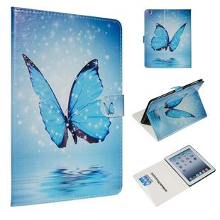 For iPad 4 / 3 / 2 Colored Drawing Pattern Horizontal Flip PU Leather Case with Holder & Card Slots(Blue Butterfly)