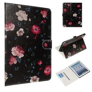 For iPad 4 / 3 / 2 Colored Drawing Pattern Horizontal Flip PU Leather Case with Holder & Card Slots(Black Backgroud Flower)