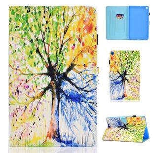 for Galaxy Tab A 10.1 (2019) T510 Colored Drawing Stitching Horizontal Flip Leather Case, with Holder & Card Slots(Colorful Tree)