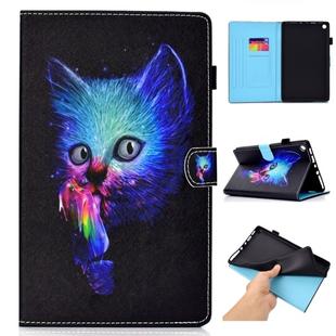 For Amazon Kindle Fire HD 8 Colored Drawing Stitching Horizontal Flip Leather Case, with Holder & Card Slots(Super Cat)