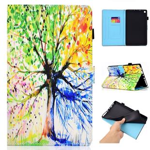 For Amazon Kindle Fire HD 8 Colored Drawing Stitching Horizontal Flip Leather Case, with Holder & Card Slots(Colorful Tree)