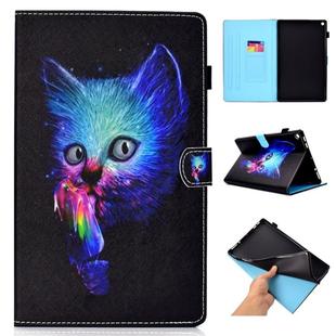 For Amazon Kindle Fire HD 10 Colored Drawing Stitching Horizontal Flip Leather Case, with Holder & Card Slots(Super Cat)
