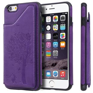 For iPhone 6 Plus Cat Tree Embossing Pattern Shockproof Protective Case with Card Slots & Photo Frame(Purple)