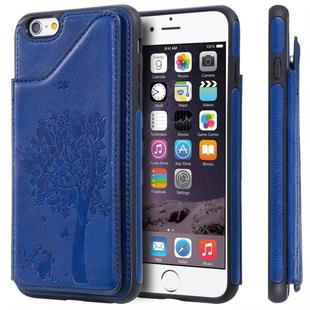 For iPhone 6 Plus Cat Tree Embossing Pattern Shockproof Protective Case with Card Slots & Photo Frame(Blue)