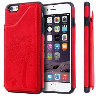 For iPhone 6 Plus Cat Tree Embossing Pattern Shockproof Protective Case with Card Slots & Photo Frame(Red)