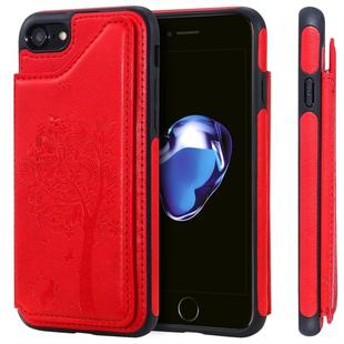 For iPhone 7 / 8 Cat Tree Embossing Pattern Shockproof Protective Case with Card Slots & Photo Frame(Red)