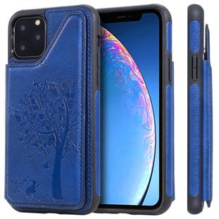 For iPhone 11 Pro Cat Tree Embossing Pattern Shockproof Protective Case with Card Slots & Photo Frame(Blue)