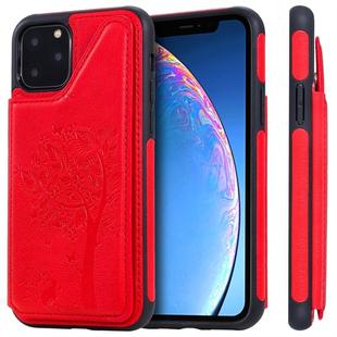 For iPhone 11 Pro Cat Tree Embossing Pattern Shockproof Protective Case with Card Slots & Photo Frame(Red)