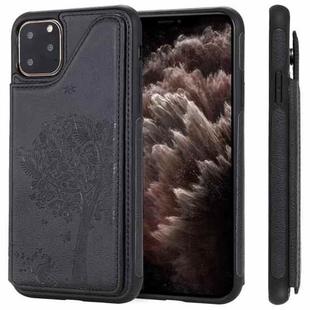 For iPhone 11 Pro Max Cat Tree Embossing Pattern Shockproof Protective Case with Card Slots & Photo Frame(Black)