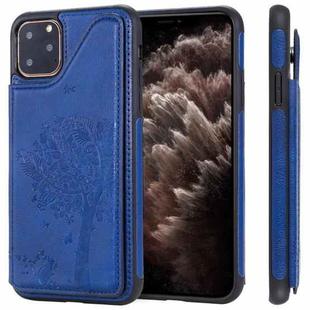 For iPhone 11 Pro Max Cat Tree Embossing Pattern Shockproof Protective Case with Card Slots & Photo Frame(Blue)