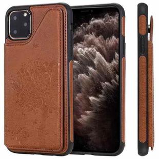 For iPhone 11 Pro Max Cat Tree Embossing Pattern Shockproof Protective Case with Card Slots & Photo Frame(Brown)