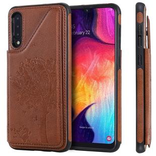 For Galaxy A50 Cat Tree Embossing Pattern Shockproof Protective Case with Card Slots & Photo Frame(Brown)