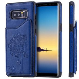 For Galaxy Note 8 Cat Tree Embossing Pattern Shockproof Protective Case with Card Slots & Photo Frame(Blue)