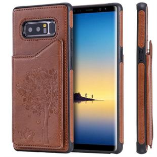 For Galaxy Note 8 Cat Tree Embossing Pattern Shockproof Protective Case with Card Slots & Photo Frame(Brown)