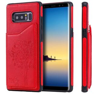 For Galaxy Note 8 Cat Tree Embossing Pattern Shockproof Protective Case with Card Slots & Photo Frame(Red)