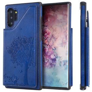 For Galaxy Note 10+ Cat Tree Embossing Pattern Shockproof Protective Case with Card Slots & Photo Frame(Blue)