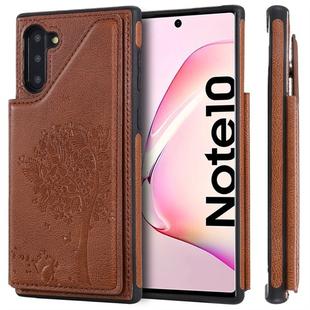For Galaxy Note 10 Cat Tree Embossing Pattern Shockproof Protective Case with Card Slots & Photo Frame(Brown)