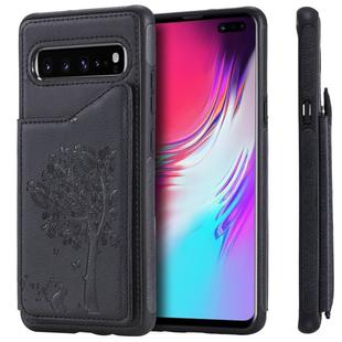 For Galaxy S10 5G Cat Tree Embossing Pattern Shockproof Protective Case with Card Slots & Photo Frame(Black)