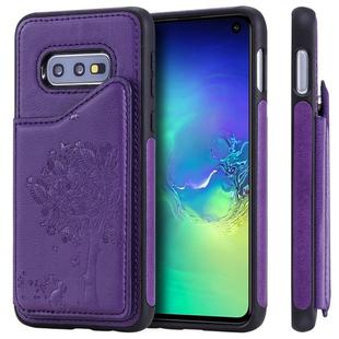 For Galaxy S10e Cat Tree Embossing Pattern Shockproof Protective Case with Card Slots & Photo Frame(Purple)