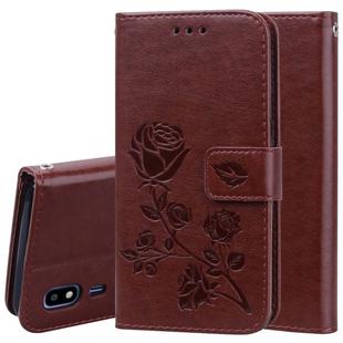 For Galaxy A2 Core Pressed Printing Rose Pattern Horizontal Flip PU Leather Case with Holder & Card Slots & Wallet(Brown)