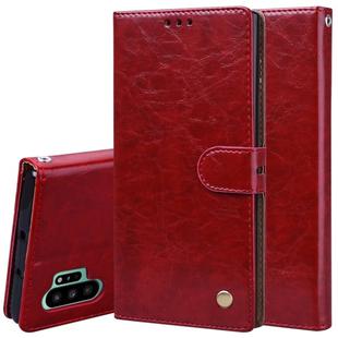 For Galaxy Note 10 Pro / Note 10+ Business Style Oil Wax Texture Horizontal Flip Leather Case with Holder & Card Slots & Wallet(Brown-Red)