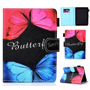 For Amazon Kindle Paperwhite 4 Colored Drawing Stitching Horizontal Flip Leather Case, with Holder & Card Slots(Butterfly Love)